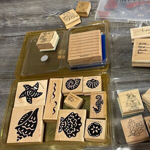 HUGE Vintage Retired Assorted Stampin' Up Wood Mount Rubber Stamps plus more